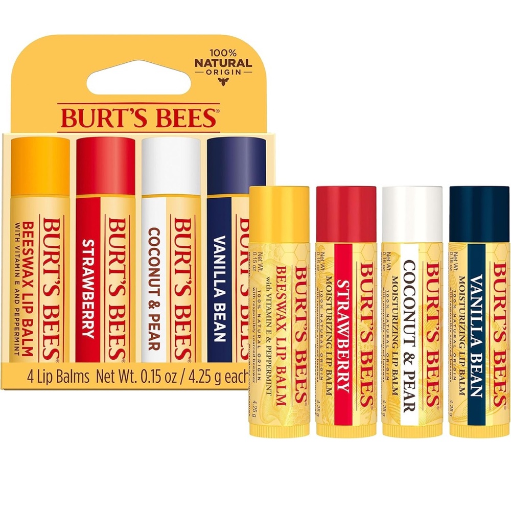 Burt's Bees Lip Balm, Natural Origin Lip Care (4-Pack)